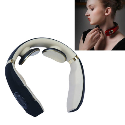 Neck massager collar with red control panel and dark padded arms, curved fit.