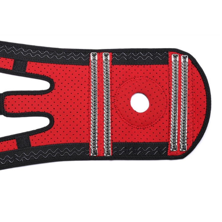 Black and red anti-slip knee pad with textured grip on front panel