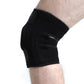 Black knee pad brace on leg with breathable fabric and adjustable strap