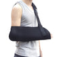 Black forearm support sling with wide chest band and adjustable shoulder strap