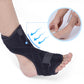 Black plantar fasciitis brace with toe loop and inset showing foot support motion