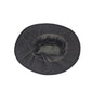 Flat top view of dark gray wide-brim hat with inner mesh lining, netted look