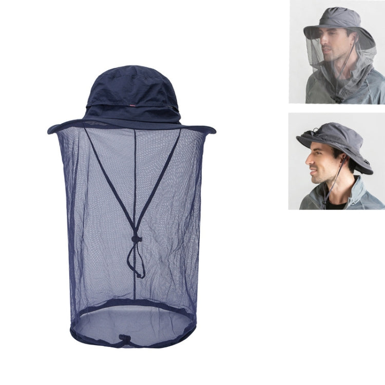 Navy anti-mosquito net sun hat with wide brim and face mesh curtain