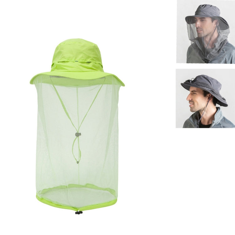 Light green anti-mosquito net sun hat with wide brim and face mesh curtain