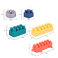 Large building block piece set with size diagram for gray, navy, teal, yellow, and red pieces