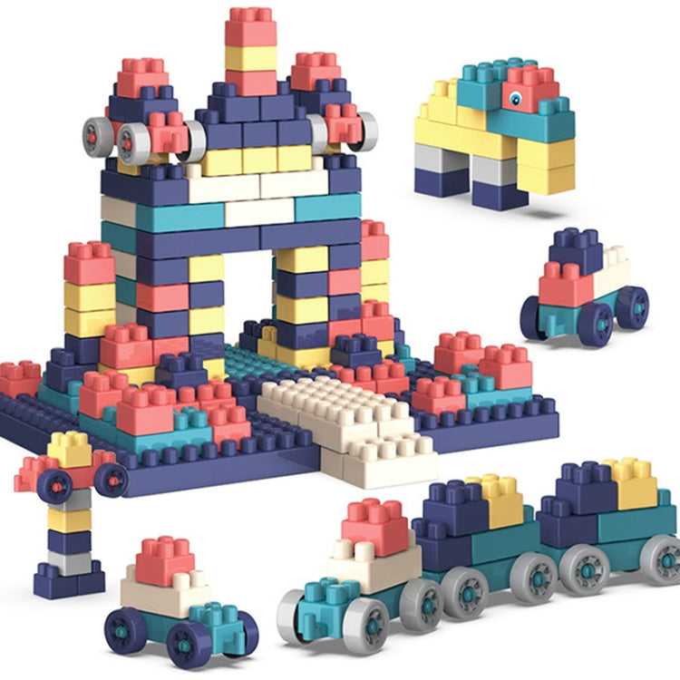 Building block toy set with multiple vehicle models and assembled animal figure