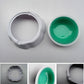 White pet cooling bowl with green insert, open rim for filling or cleaning