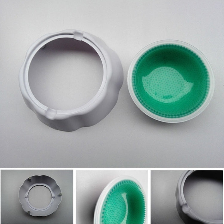 White pet cooling bowl with green insert, open rim for filling or cleaning