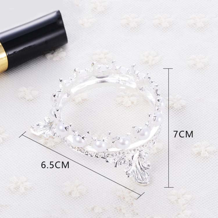Silver-tone crown novelty pen holder with white pearl beads, 6.5cm x 7cm