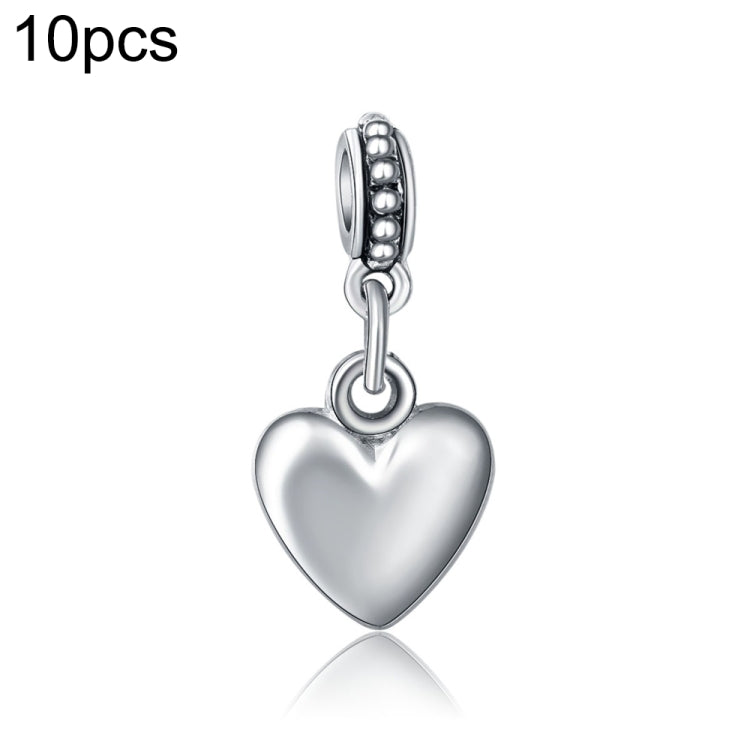 Silver heart big-hole charm pendant with ridged top and hanging loop