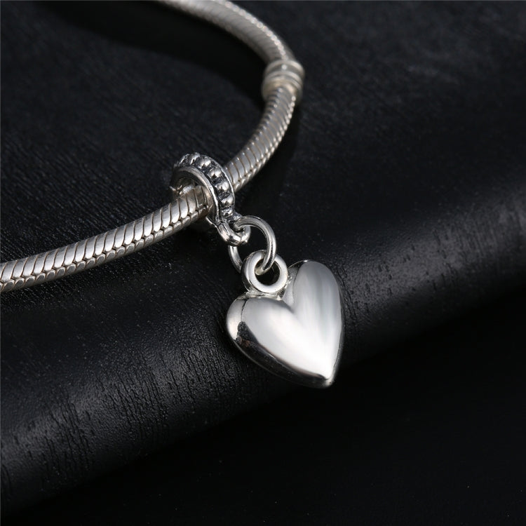 Silver heart bead charm pendant with open loop for necklace or bracelet