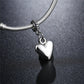 Silver heart bead charm pendant with circular top ring and chain loop