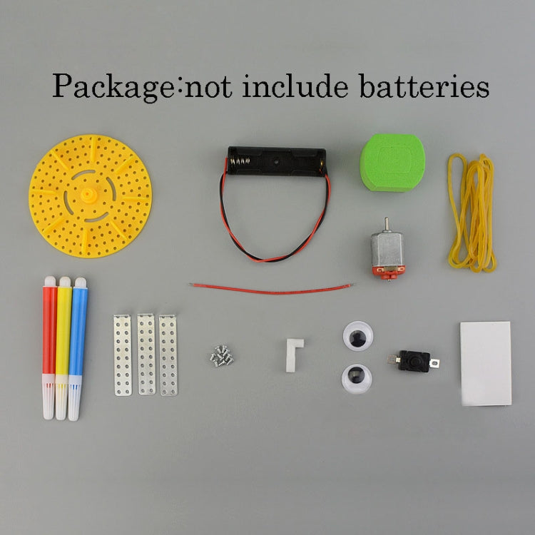 DIY solar robot toy kit parts set with wires, battery pack, tools, and markers