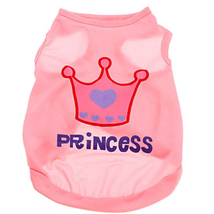 Light pink dog crown vest with blue heart crown and 'Princess' text