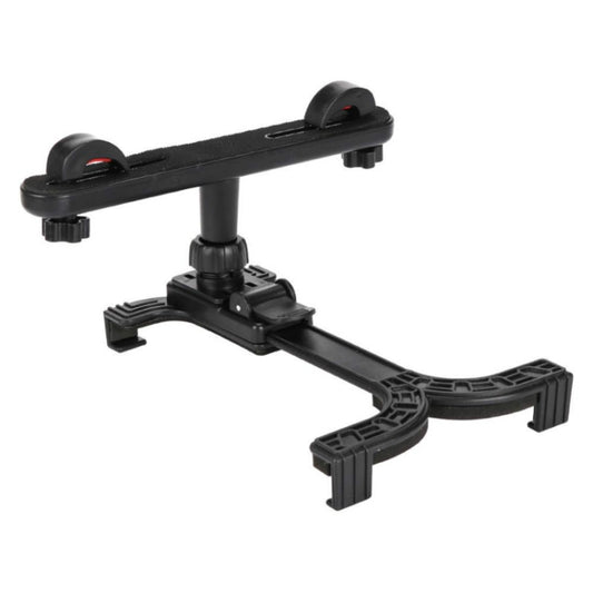 Black adjustable tablet mounting bar with headrest stand base and support arms