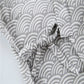 Gray wave-pattern cotton bathrobe with tied belt bow at the waist
