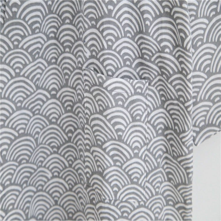 Gray wave-pattern cotton bathrobe fabric with all-over scale design