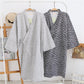Cotton kimono bathrobes in light gray and dark navy wave patterns