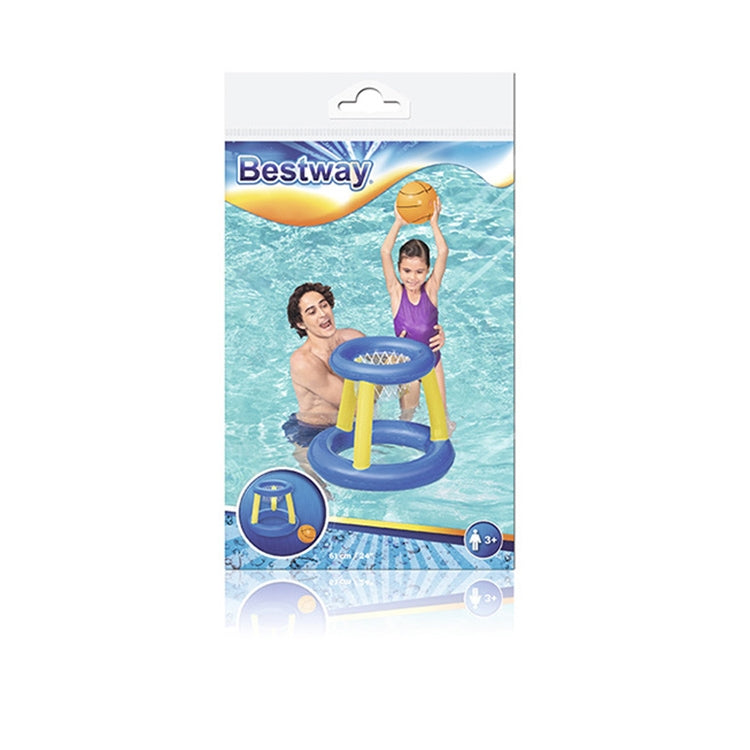 Bestway inflatable basketball hoop set packaging, blue hoop ring and orange ball