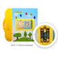 Yellow audio learning book toy with instruction panel and AAA battery compartment