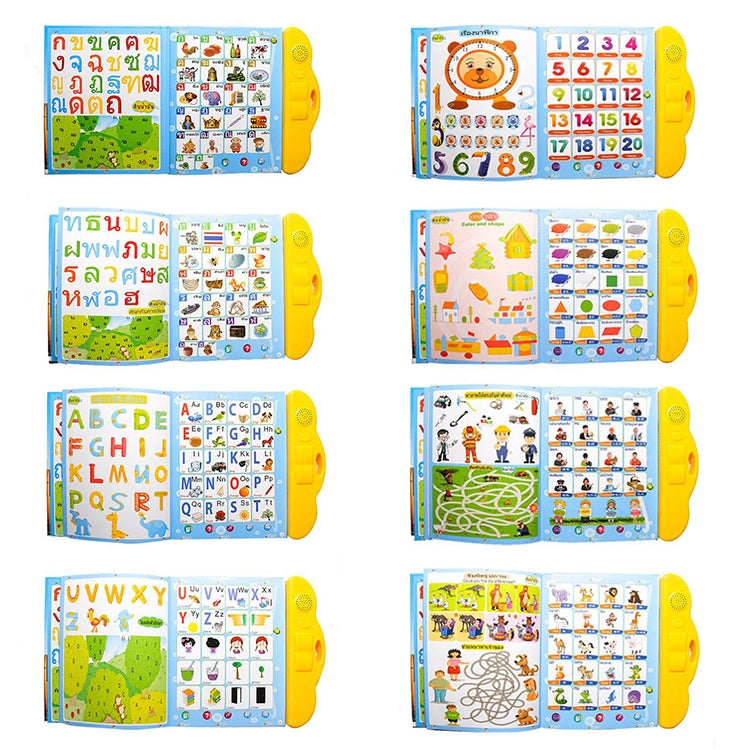 Set of colorful educational pages in an electronic audio learning book toy