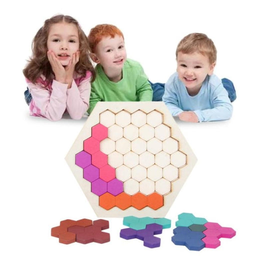 Kids 3D Wooden Puzzles Toy Children Geometry Tangrams Honeycomb Puzzles IQ Brain Training Educational Toys, 10 PCS, 14 PCS