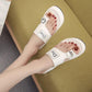 White rhinestone wedge sandals with open toe, adjustable ankle strap, chunky sole