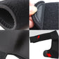 Close-up of black elastic shoulder brace fabric, stitching, and adjustment strap