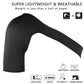 Black adjustable shoulder compression brace with breathable fabric and curved support panel