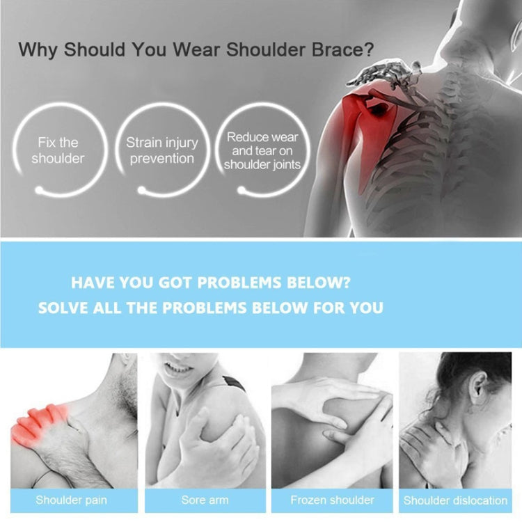 Black unisex shoulder brace worn on the upper body for support and compression