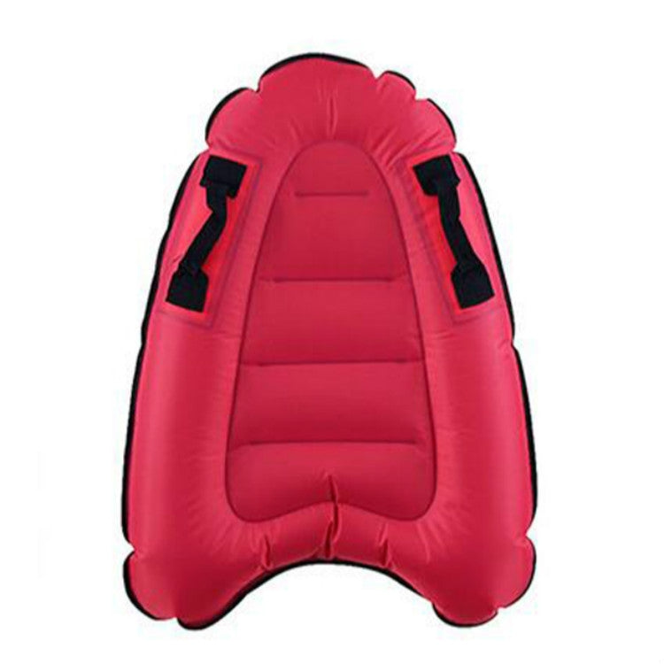 Inflatable rose red safety kick board with padded foot area and black grab straps