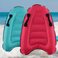 Pair of inflatable kick boards: turquoise and rose red with black strap handles
