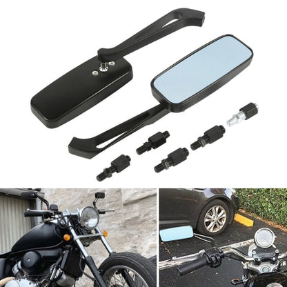 Square anti-glare motorcycle rearview mirror with black housing and light blue glass