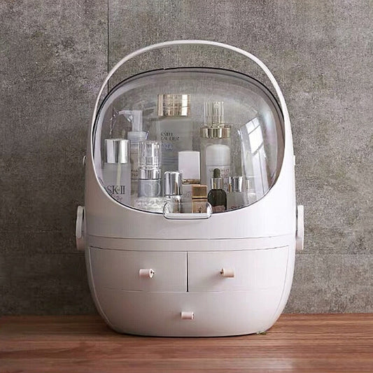 Portable Dust-proof Transparent Round Cosmetic Drawer Type Storage Box, Small Beauty Powder, Small Pearl White