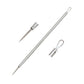 Stainless steel acne needle tools with pointed tips and loop handles, pair view