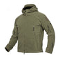 Men's fleece hooded tactical coat, olive green, full-zip front and sleeve pocket