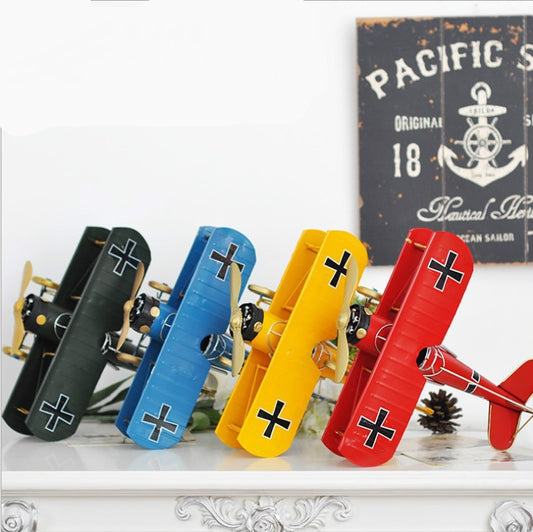Home Decoration Ornaments Wrought Iron Crafts Retro Old Aircraft Model, Yellow, Green, Red, Blue