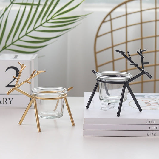 Wrought Iron Deer Candlestick Home Desktop Atmosphere Decoration Candle Holder Decoration, Black, Gold