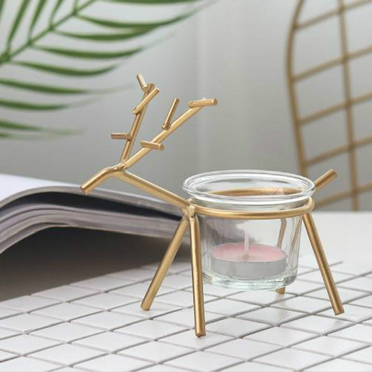 Wrought Iron Deer Candlestick Home Desktop Atmosphere Decoration Candle Holder Decoration, Black, Gold