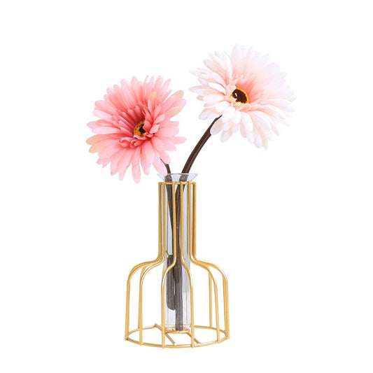 Wrought Iron Hydroponic Green Dried Flower Glass Flower Insert Decoration Without  Fake Flowers, Gold, Black