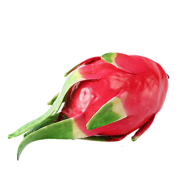 Red dragon fruit ornament with green leaf, painted fruit detail and cut segment