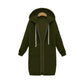 Dark green hooded long-sleeve zip sweater coat with drawstring hood and front pockets
