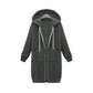 Dark gray hooded long-sleeve zip sweater coat with drawstring hood and front pockets