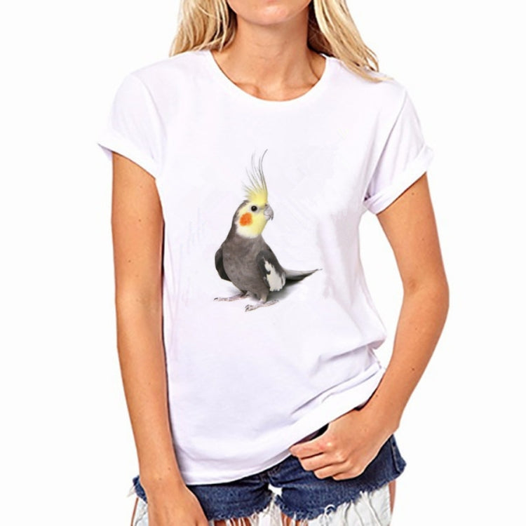 Women’s white short-sleeve T-shirt with parrot front graphic