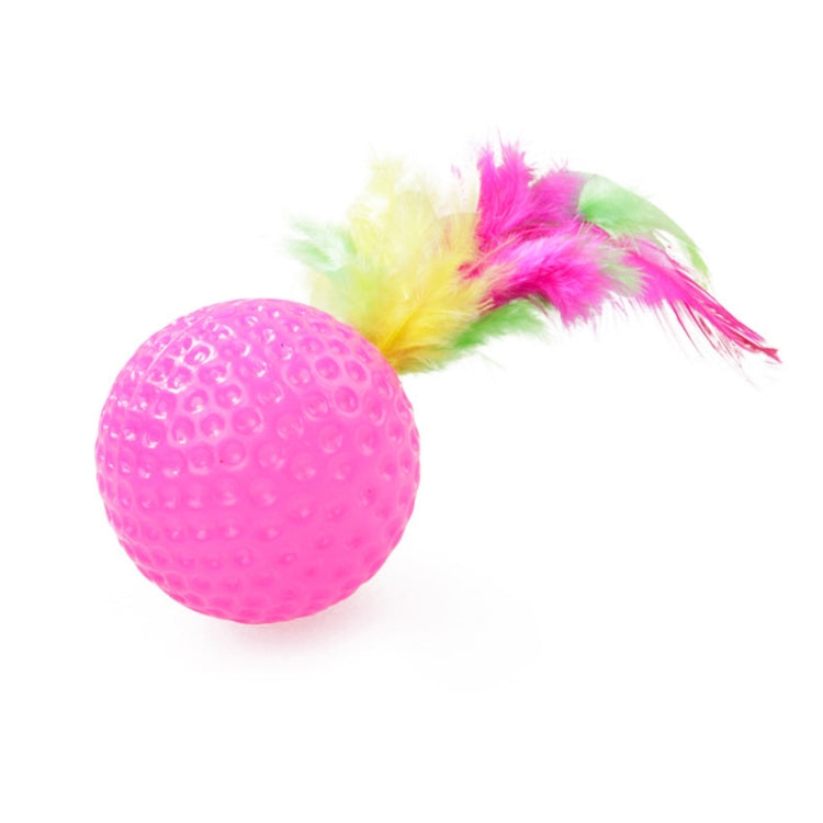 Pet cat toy set pink bumpy ball with rainbow feather tail