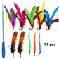 Colorful feather cat wand set, 11 pieces, with blue telescopic rod