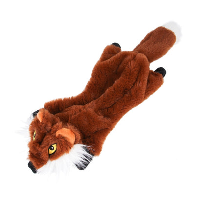 Dog plush bite toy in brown fox style with white muzzle and black paw accents