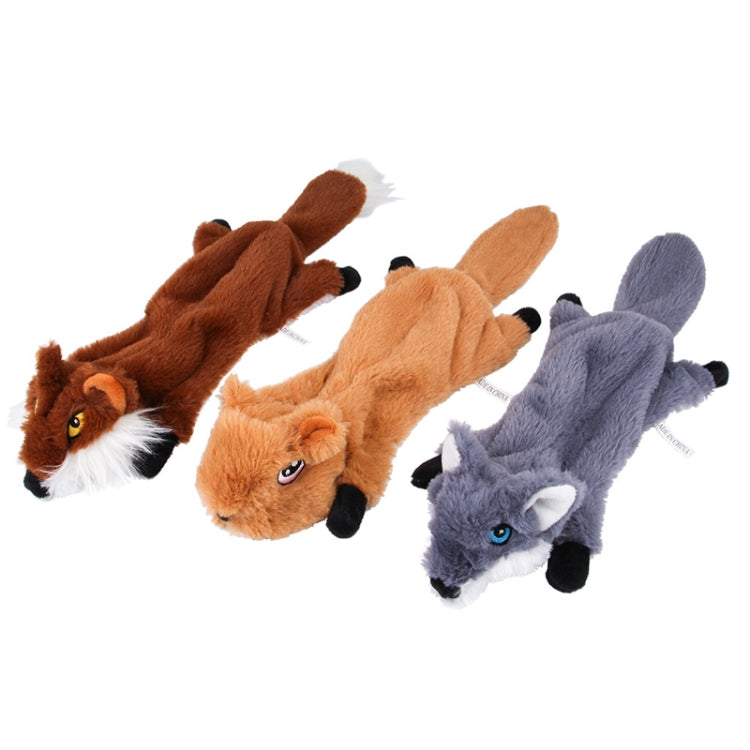 Set of three dog plush bite toys: brown, tan, and gray fox styles with paws