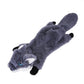 Gray dog plush bite toy with wolf face, blue eyes, and white muzzle patch