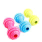 Multi-color TPR bite-resistant dumbbell dog toys set: pink, blue, and yellow ridged shapes